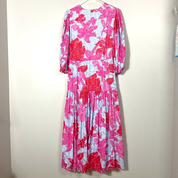 Vineyard Vines Kentucky Derby Seersucker Pink and White Floral Midi Dress size 6 - Picture 15 of 16